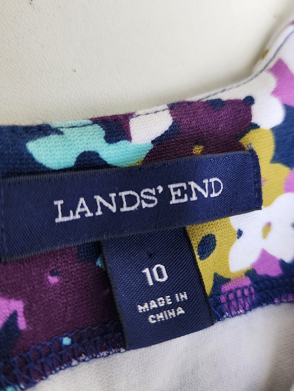 Lands' End Womens Sheath Dress Purple Blue Floral Sleeveless Knee Stretch Zip 10 - Picture 3 of 15